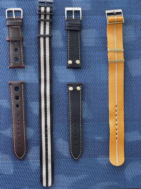 Watch Strap Leather Brown White stitching Racing style holes 22mm