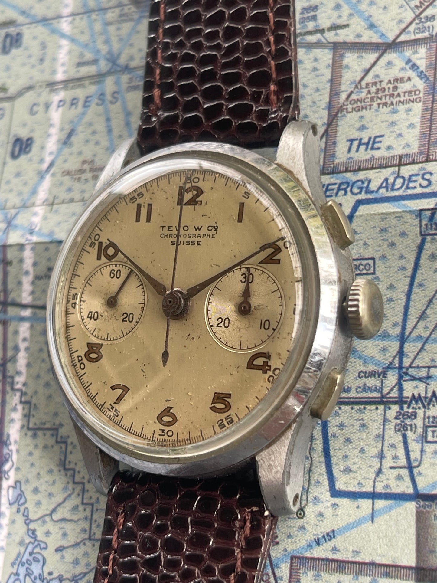 Tevo Watch Co 1940's Chronograph Landeron 48