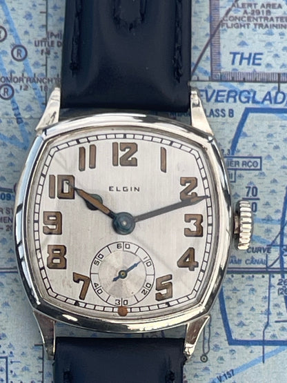 1926 Elgin Cushion case White Gold Filled Mechanical watch