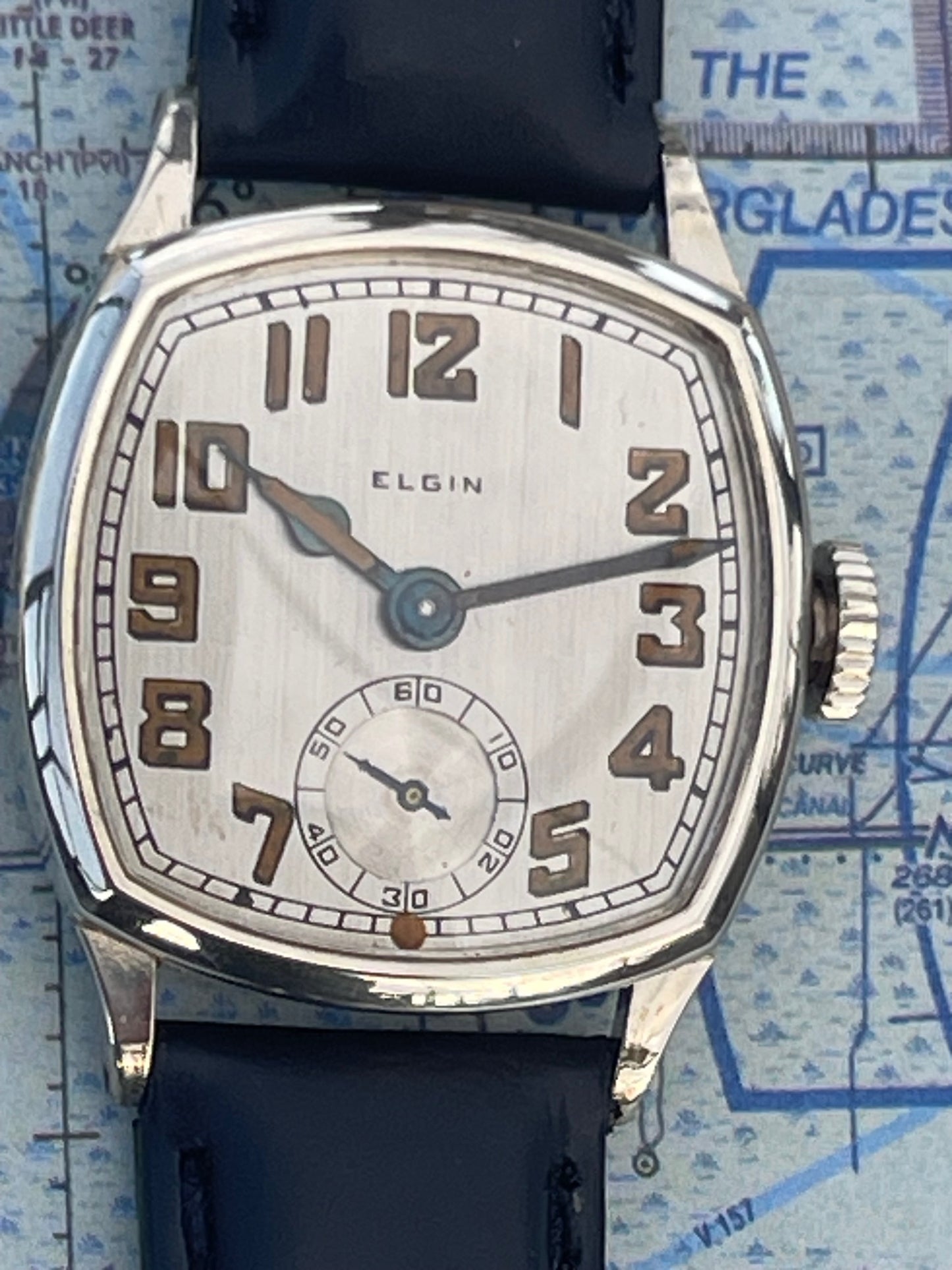 1926 Elgin Cushion case White Gold Filled Mechanical watch